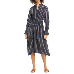 Vince Striped Long Sleeve Plunge V-neck Maxi Shirt Dress S